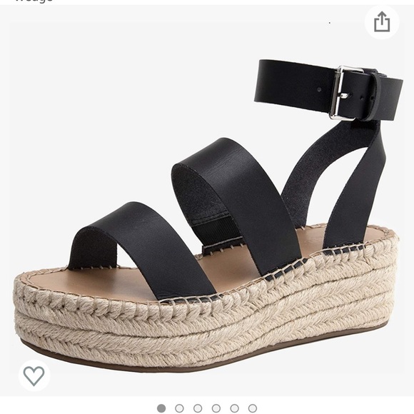 Amazon The Drop Black Listilla Espadrille faux leather woven platform heel! - Picture 5 of 7